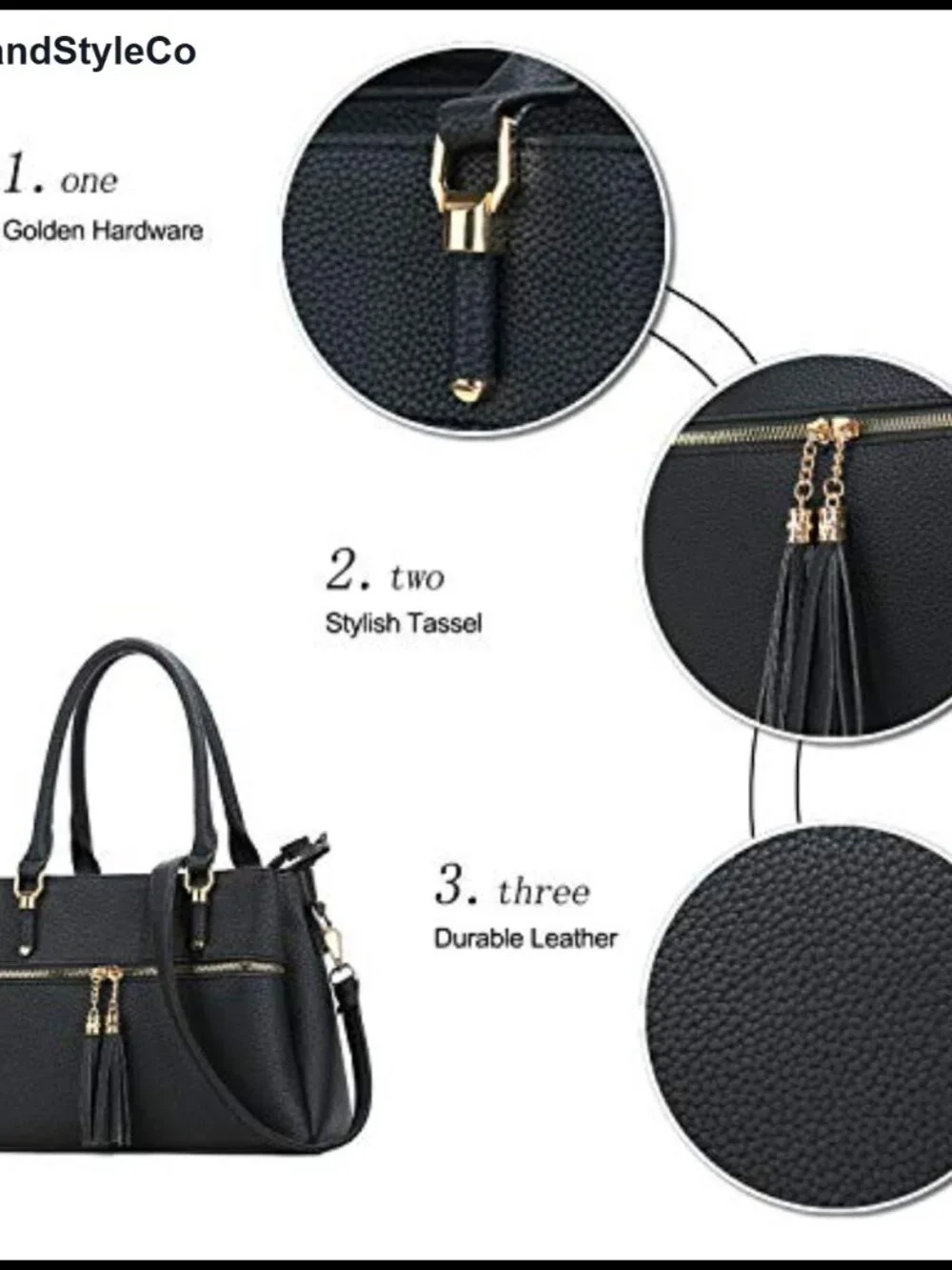 Medium Satchel Bag with 3 Compartments - Top Handle Faux Leather Purse